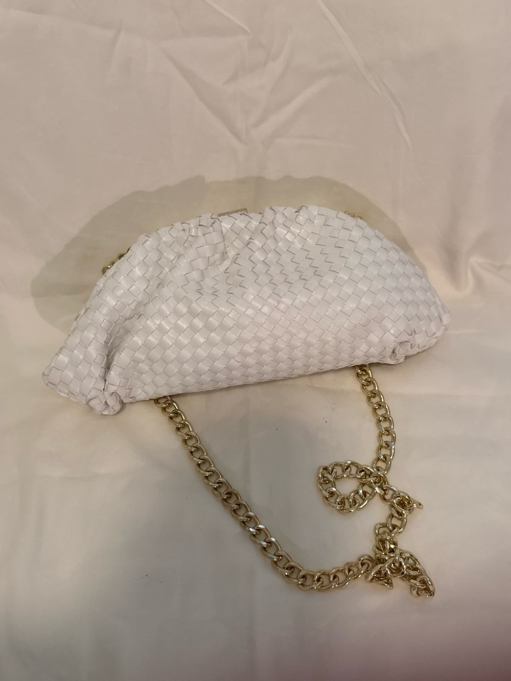 White House Black Market White Woven Clutch with Gold Chain Strap